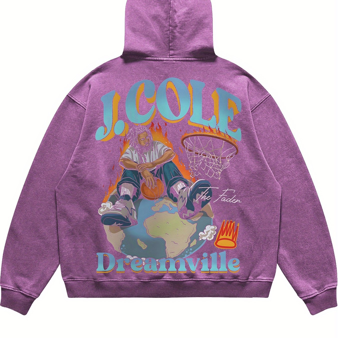 Retro Washed J Cole Street Basketball Flame Funny Men's Hoodie
