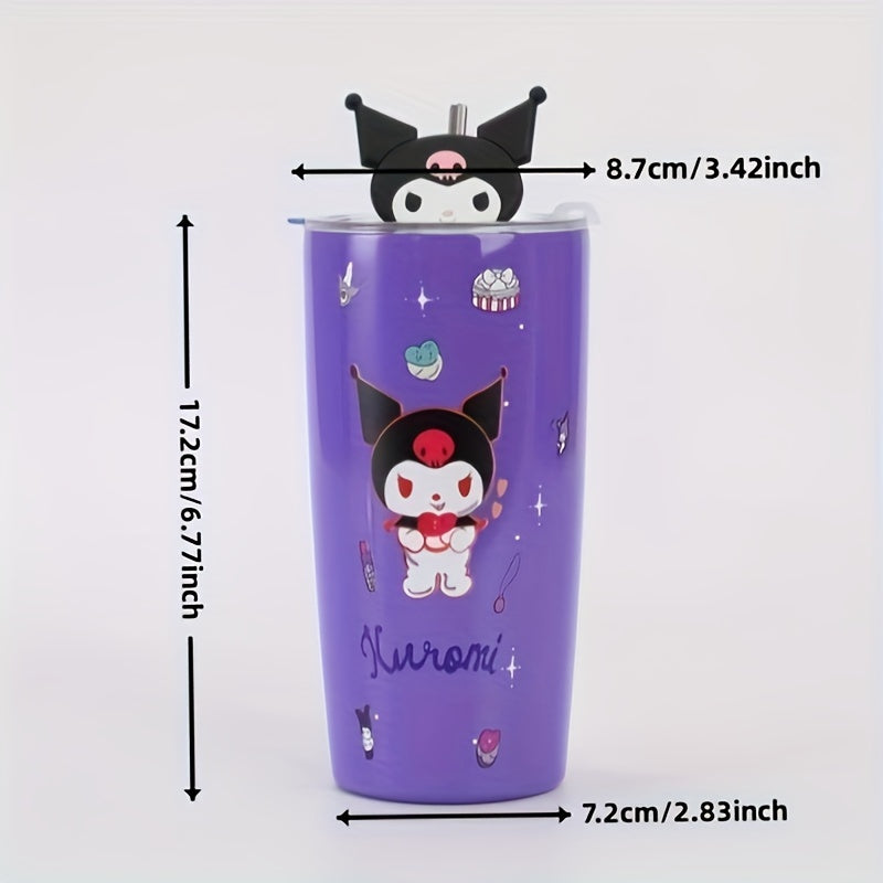 1pc, Hello Kitty And Kuromi Vacuum Flask, 20oz Stainless Steel Insulated Water Bottles with Lid, Straw And Leakproof Design, Suitable for Travel, Sports, Fitness, Gift