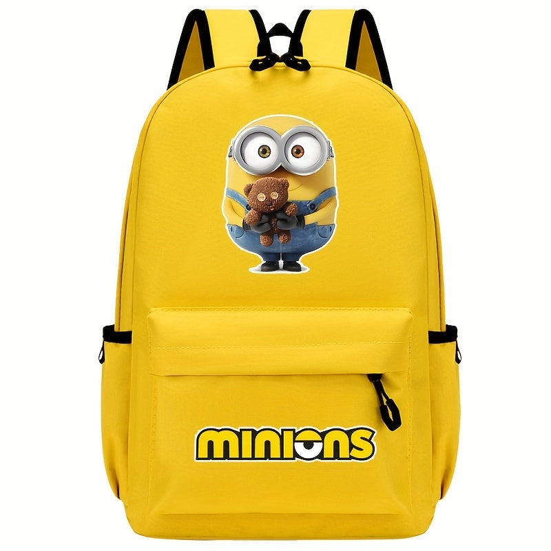 1pc Minions Polyester Backpack for Women - Adjustable Straps, Zipper Closure, Multi-Pocket Design, Cartoon Themed, Hand Washable, Positioning Print - Ideal for Travel & Gifts