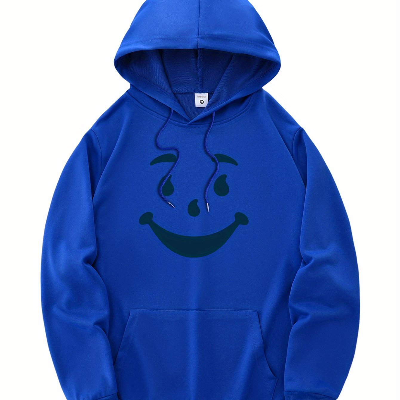 New and trendy thin Men's hooded sweatshirt, casual daily drawstring hooded sweatshirt with personality joyful face pattern, kangaroo pocket, Men's top