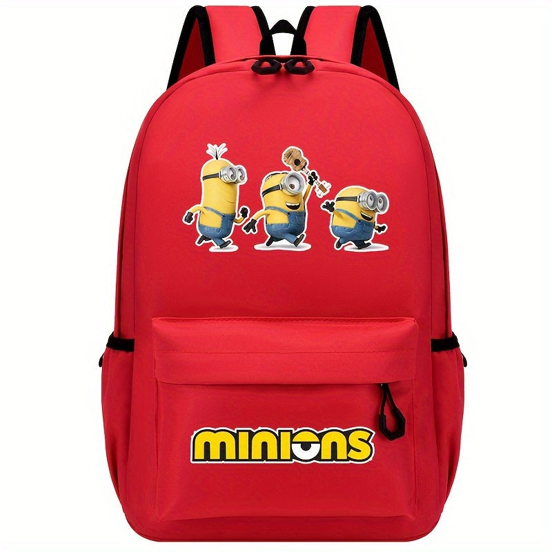 1pc Minions Polyester Backpack for Women - Adjustable Straps, Zipper Closure, Multi-Pocket Design, Cartoon Themed, Hand Washable, Positioning Print - Ideal for Travel & Gifts