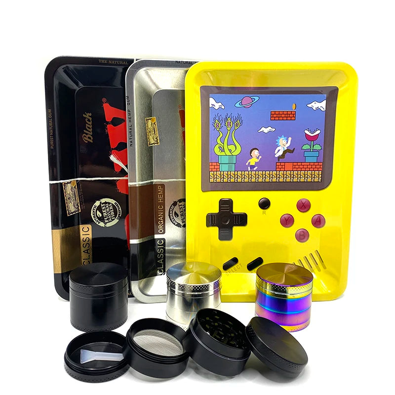 Rolling Tray Plate 40mm Metal Herbal Grass Grinder Kit 18x12.5cm Tinplate Smoking Accessories Gift Smoke Case