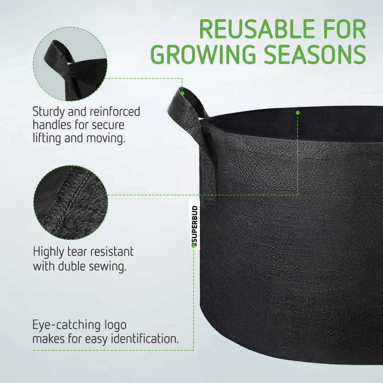 Grow Bags Heavy Duty Thickened Non-woven Fabric Pots with Handle Indoor/Outdoor