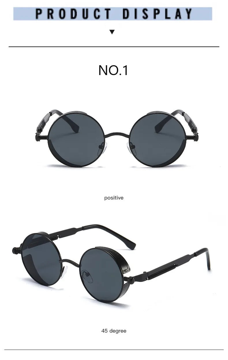 Metal Steampunk Sunglasses Men Women Fashion Round Glasses Brand Designer Vintage Sun Glasses