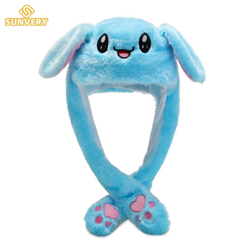 Glowing Plush Ear Moving Jumping Rabbit Hat Funny Glowing Ear Moving Bunny Hat Cosplay Christmas Party Hat 5-18 Years and Adult
