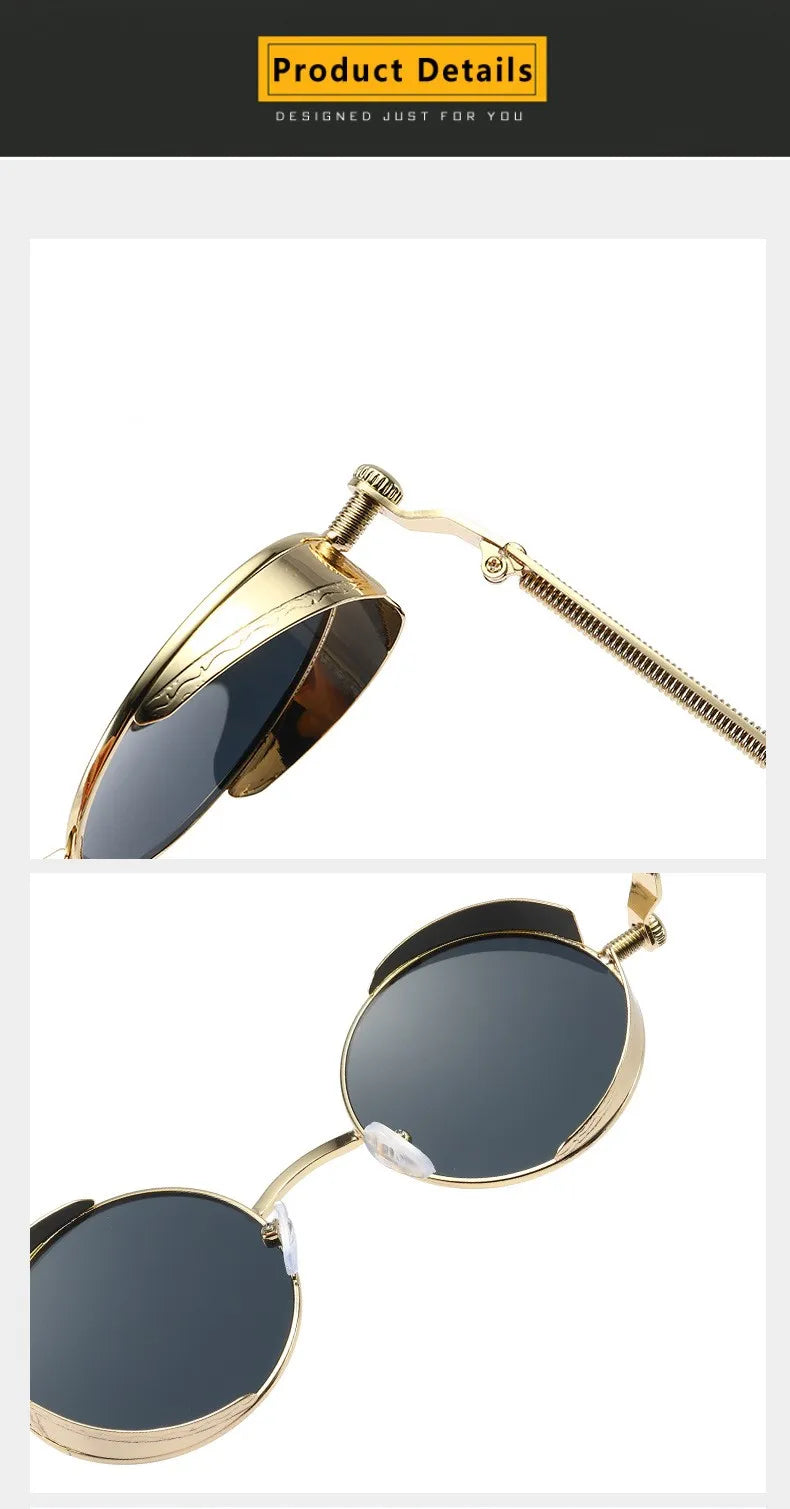 Metal Steampunk Sunglasses Men Women Fashion Round Glasses Brand Designer Vintage Sun Glasses