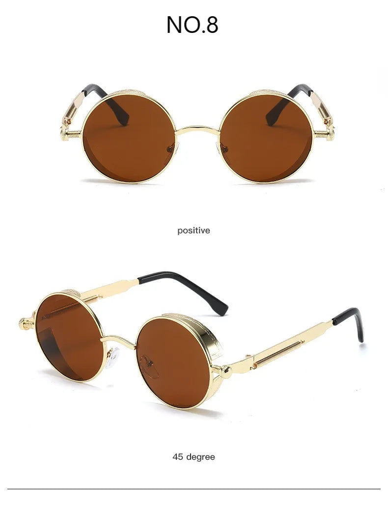 Metal Steampunk Sunglasses Men Women Fashion Round Glasses Brand Designer Vintage Sun Glasses