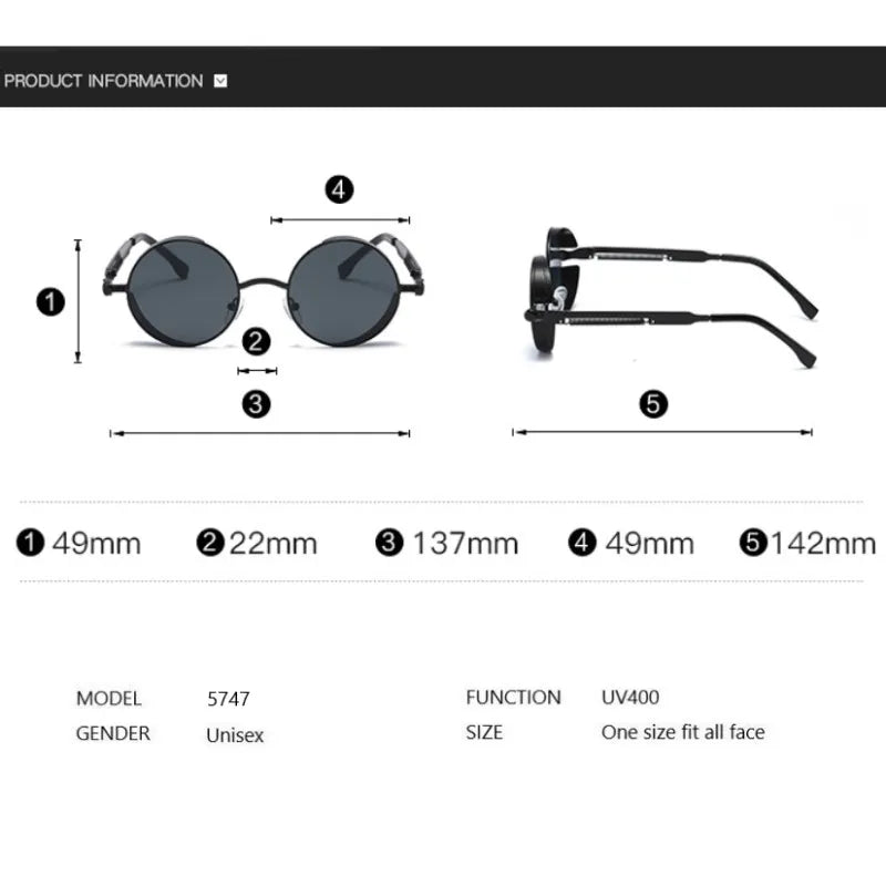 Metal Steampunk Sunglasses Men Women Fashion Round Glasses Brand Designer Vintage Sun Glasses
