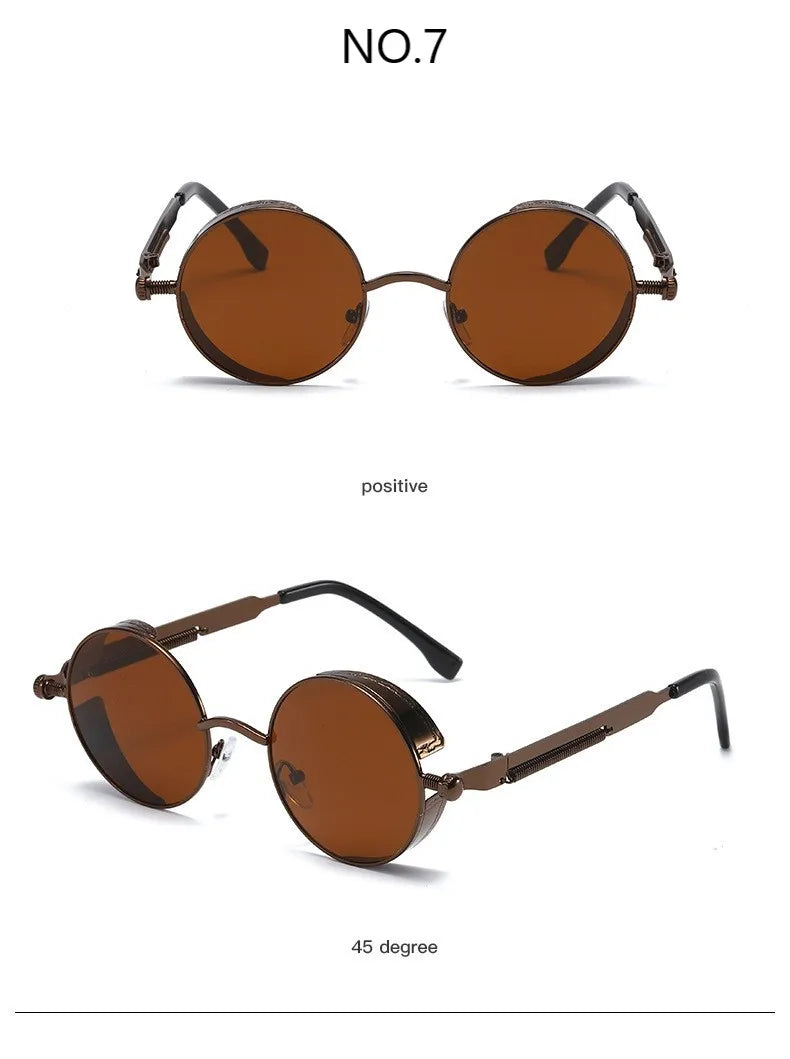 Metal Steampunk Sunglasses Men Women Fashion Round Glasses Brand Designer Vintage Sun Glasses