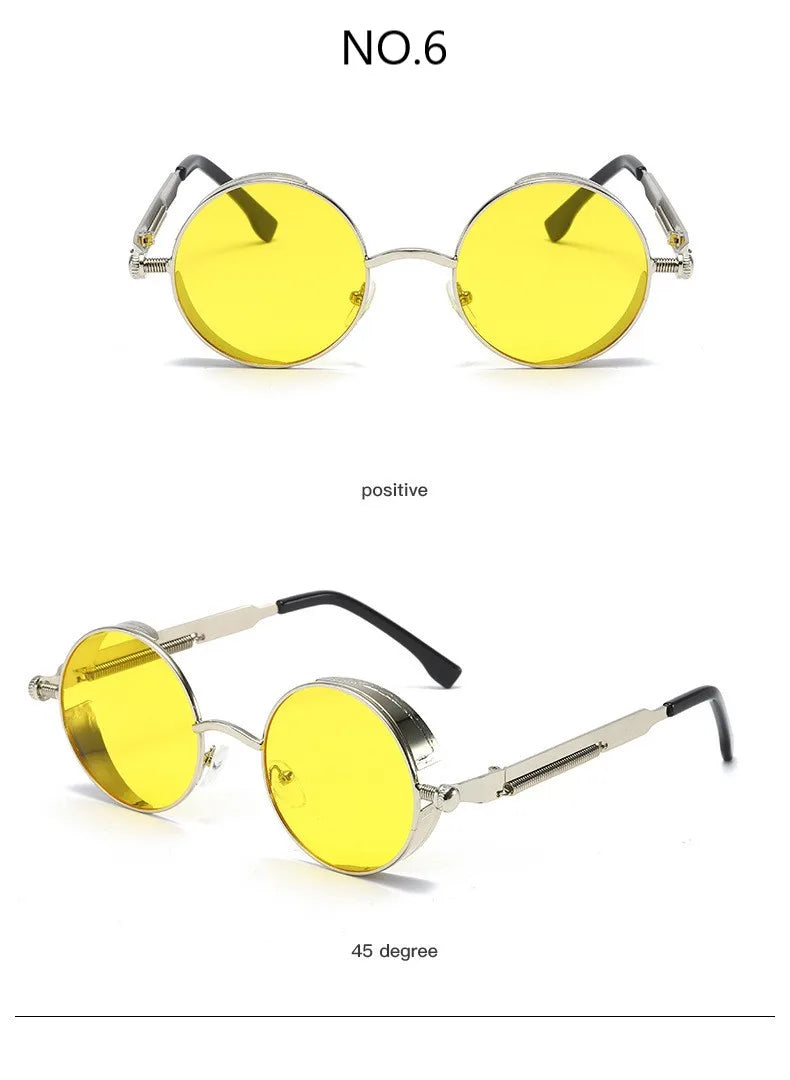Metal Steampunk Sunglasses Men Women Fashion Round Glasses Brand Designer Vintage Sun Glasses