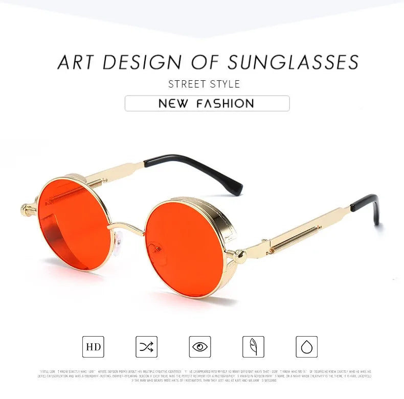 Metal Steampunk Sunglasses Men Women Fashion Round Glasses Brand Designer Vintage Sun Glasses