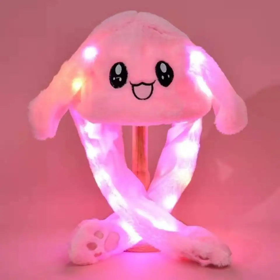 Glowing Plush Ear Moving Jumping Rabbit Hat Funny Glowing Ear Moving Bunny Hat Cosplay Christmas Party Hat 5-18 Years and Adult