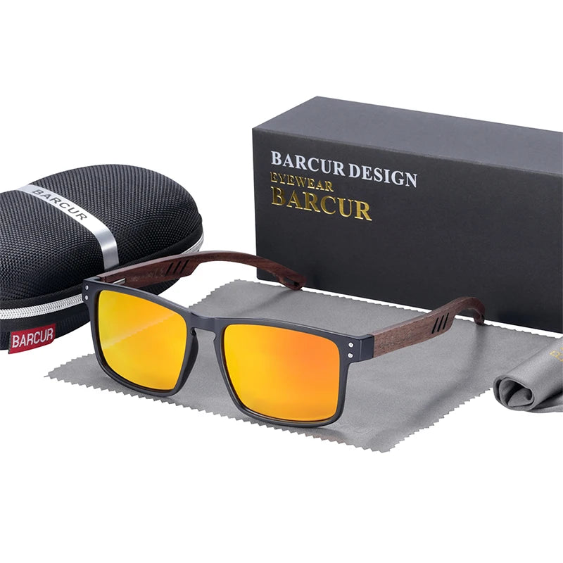 BARCUR Men's Sunglasses for Men Brand Designer Natural Walnut Wood Sun Glasses Women Polarized Eyewear UV400 Eyewear Oculos