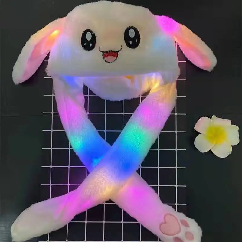 Glowing Plush Ear Moving Jumping Rabbit Hat Funny Glowing Ear Moving Bunny Hat Cosplay Christmas Party Hat 5-18 Years and Adult