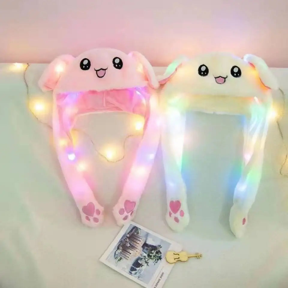 Glowing Plush Ear Moving Jumping Rabbit Hat Funny Glowing Ear Moving Bunny Hat Cosplay Christmas Party Hat 5-18 Years and Adult