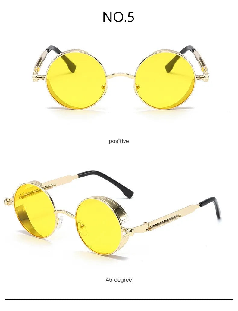 Metal Steampunk Sunglasses Men Women Fashion Round Glasses Brand Designer Vintage Sun Glasses