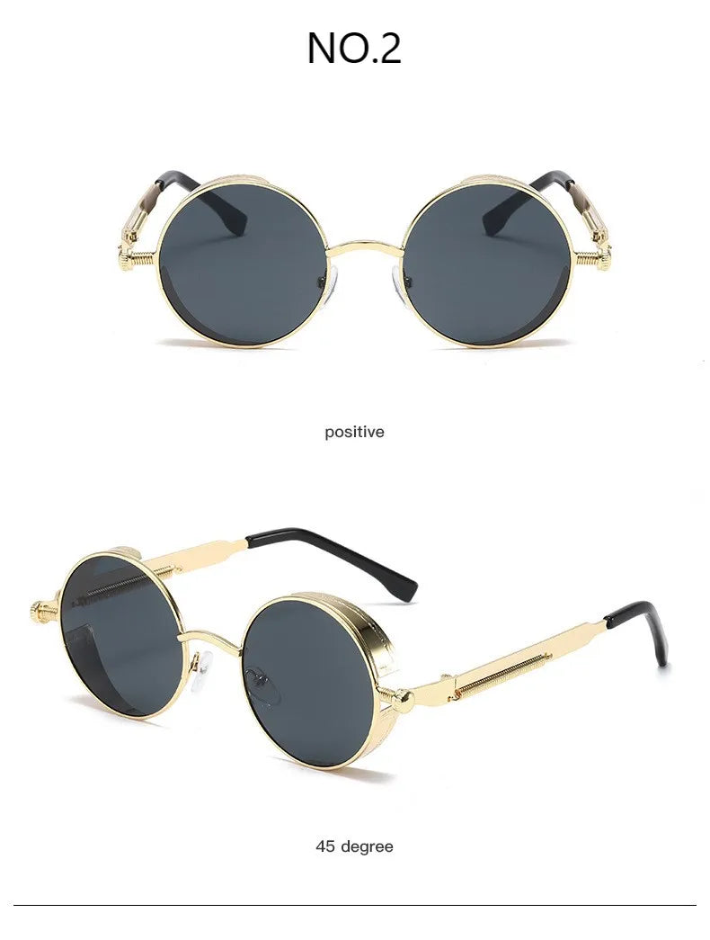 Metal Steampunk Sunglasses Men Women Fashion Round Glasses Brand Designer Vintage Sun Glasses