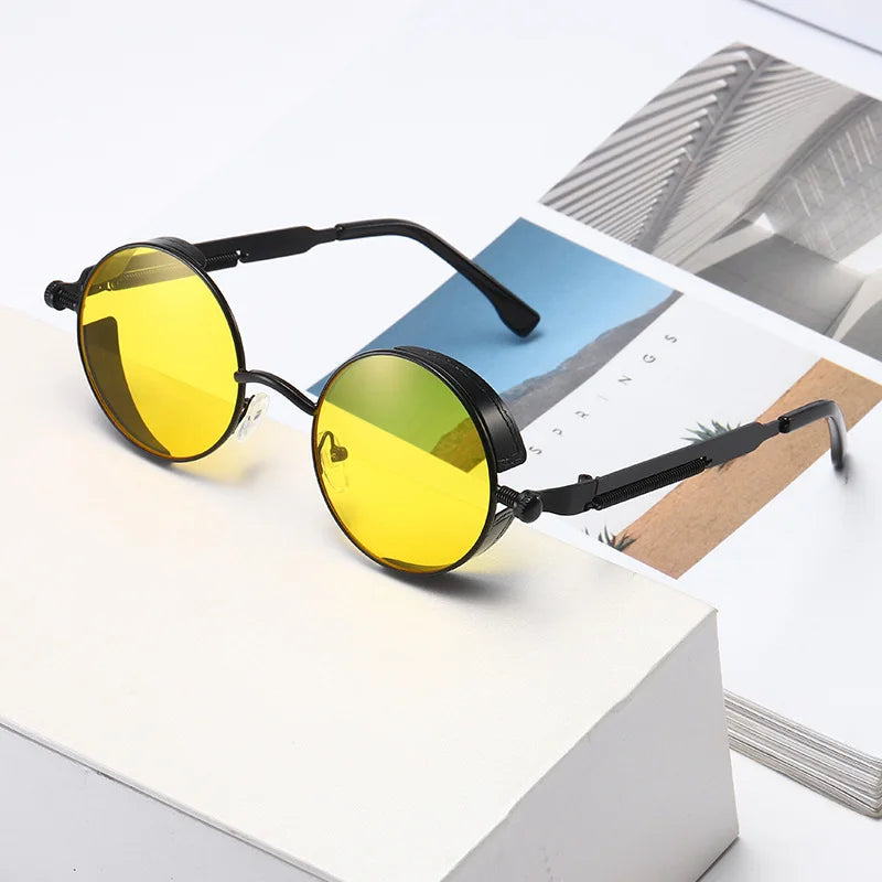 Metal Steampunk Sunglasses Men Women Fashion Round Glasses Brand Designer Vintage Sun Glasses