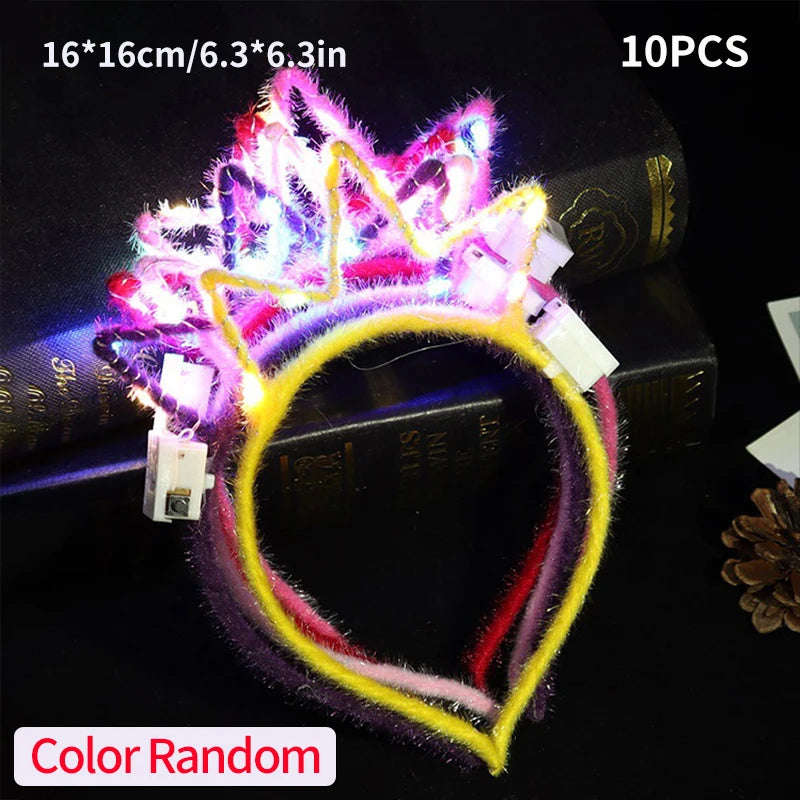 10Pcs LED Glow Cat Bunny Ear Horn Hairband Light Up Flower Rattan Headband Women Girl LED Neon Birthday Wedding Party Supplies