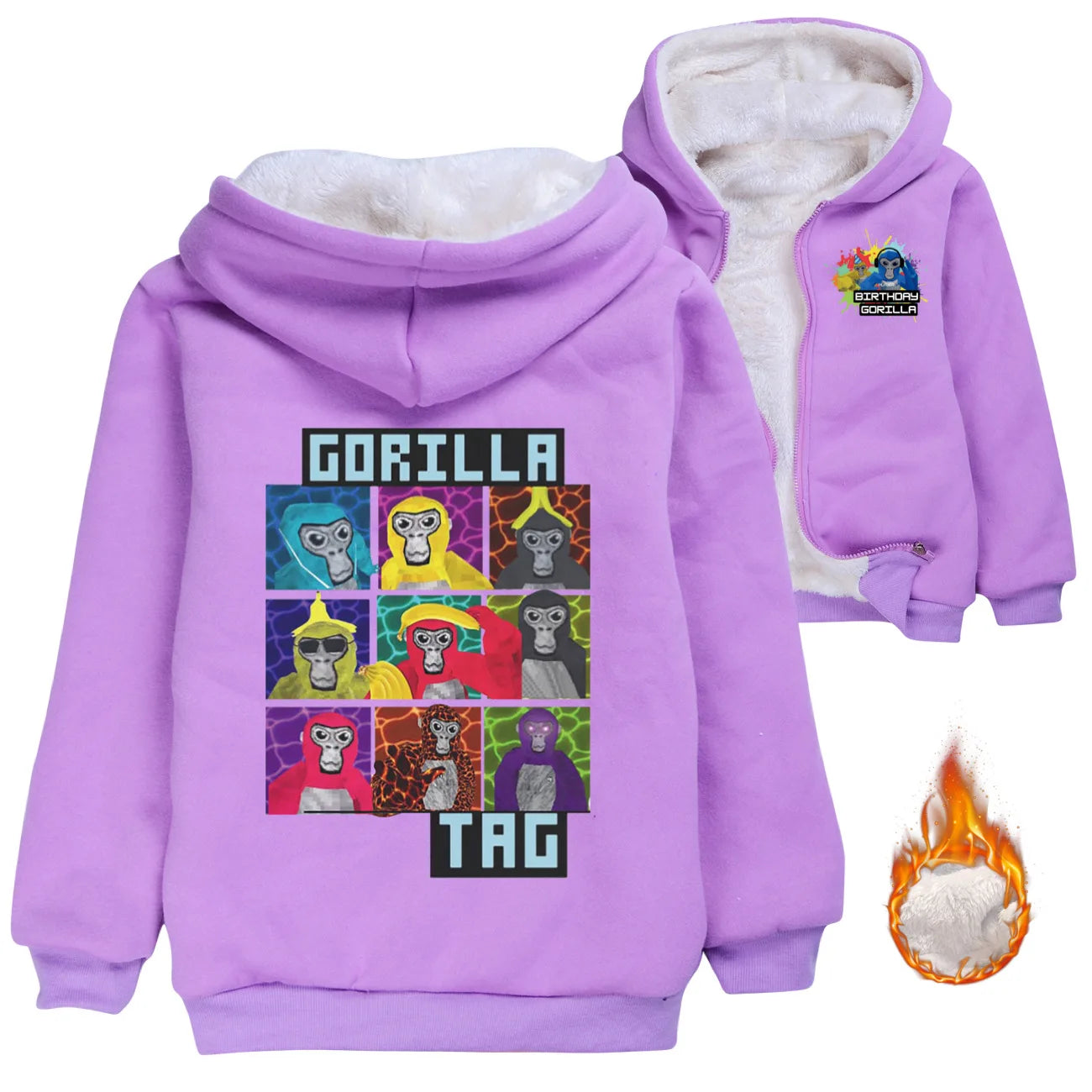 Gorilla Tag Clothes Kids Cartoon Monkey Coats Youth Boys Winter Hooded Zipper Jacket Children Parkas Girls Cotton Warm Outerwear