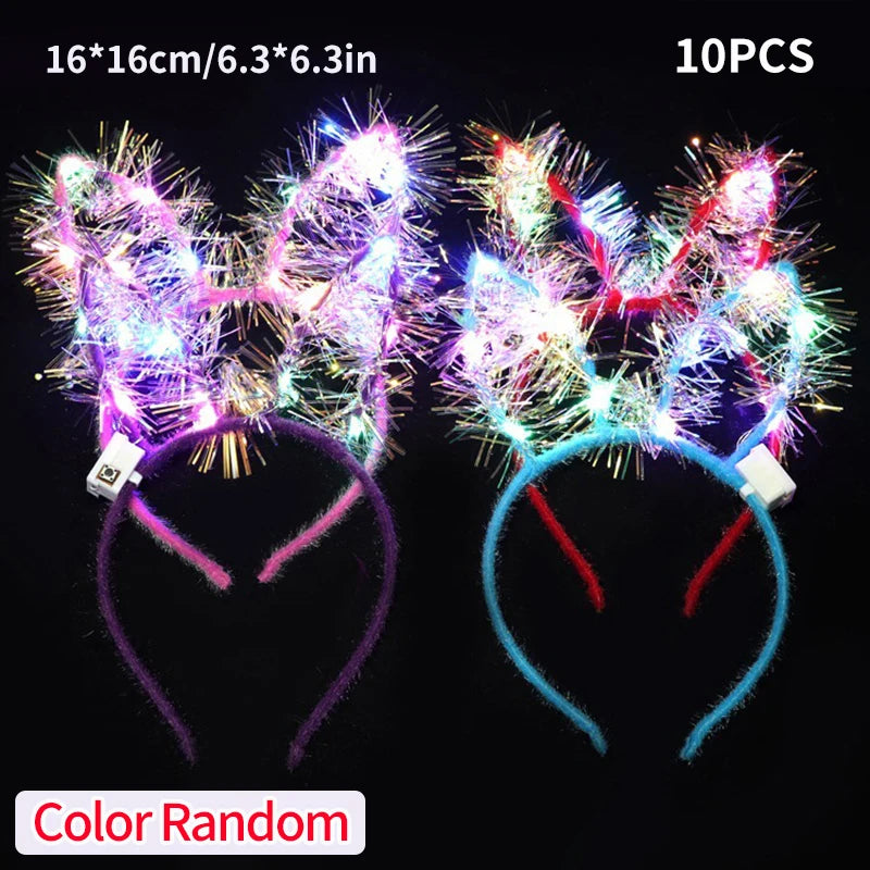 10Pcs LED Glow Cat Bunny Ear Horn Hairband Light Up Flower Rattan Headband Women Girl LED Neon Birthday Wedding Party Supplies