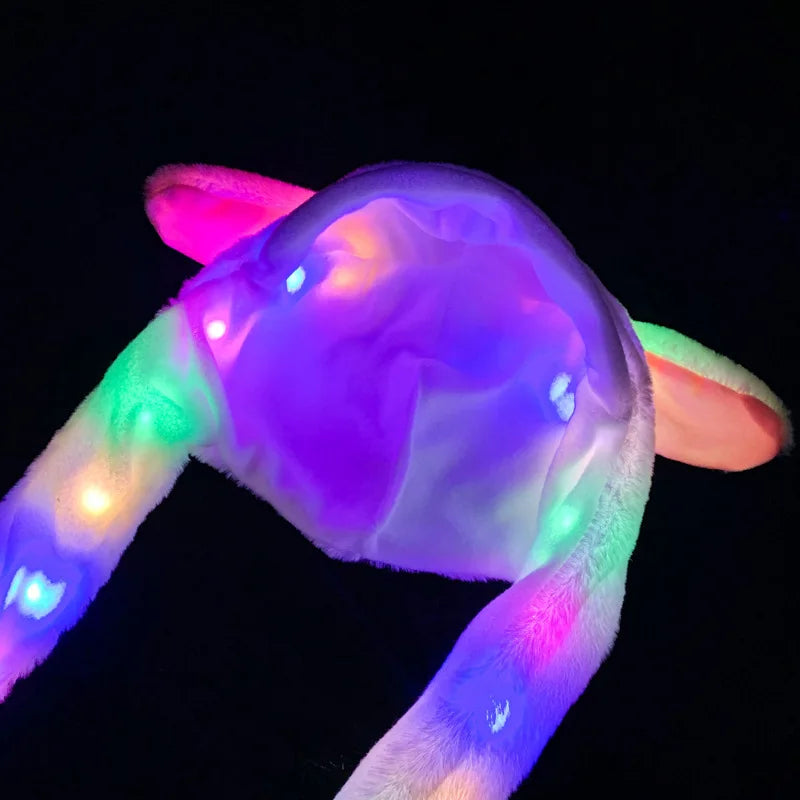 Glowing Plush Ear Moving Jumping Rabbit Hat Funny Glowing Ear Moving Bunny Hat Cosplay Christmas Party Hat 5-18 Years and Adult