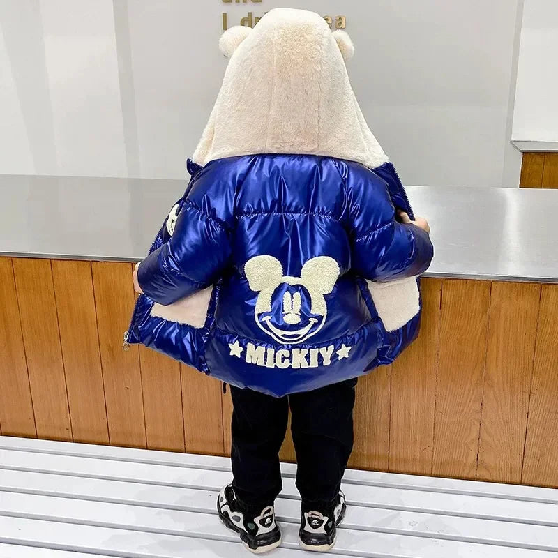Baby Girls Boys down Jacket 2024 Winter Coats Children Clothes Mickey Mouse Hooded Windbreaker Coat for Kids Warm Plush Parka
