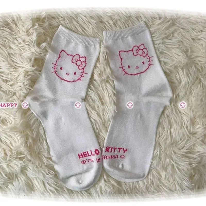 3 PairsHello Kitty Socks for Girls Crew Socks Funny Sanrio Accessories Socks Women Rosered Black White Stockings