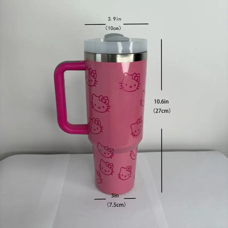 40 Oz Sanrio Hello Kitty Stainless Steel Insulated Mug Pink with Handle Straw Mugs Large Capacity Thermos Drinks Coke Coffee Mug