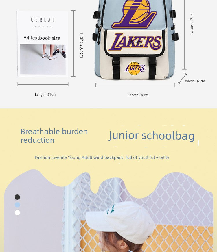NBA Joint Name New Arrival Large Capacity Schoolbag Boys Primary School Students Kids Niche Style Kobe Star James Men's Lightweight