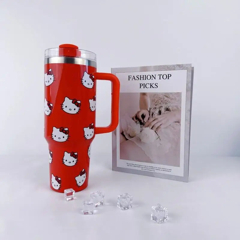 40 Oz Sanrio Hello Kitty Stainless Steel Insulated Mug Pink with Handle Straw Mugs Large Capacity Thermos Drinks Coke Coffee Mug