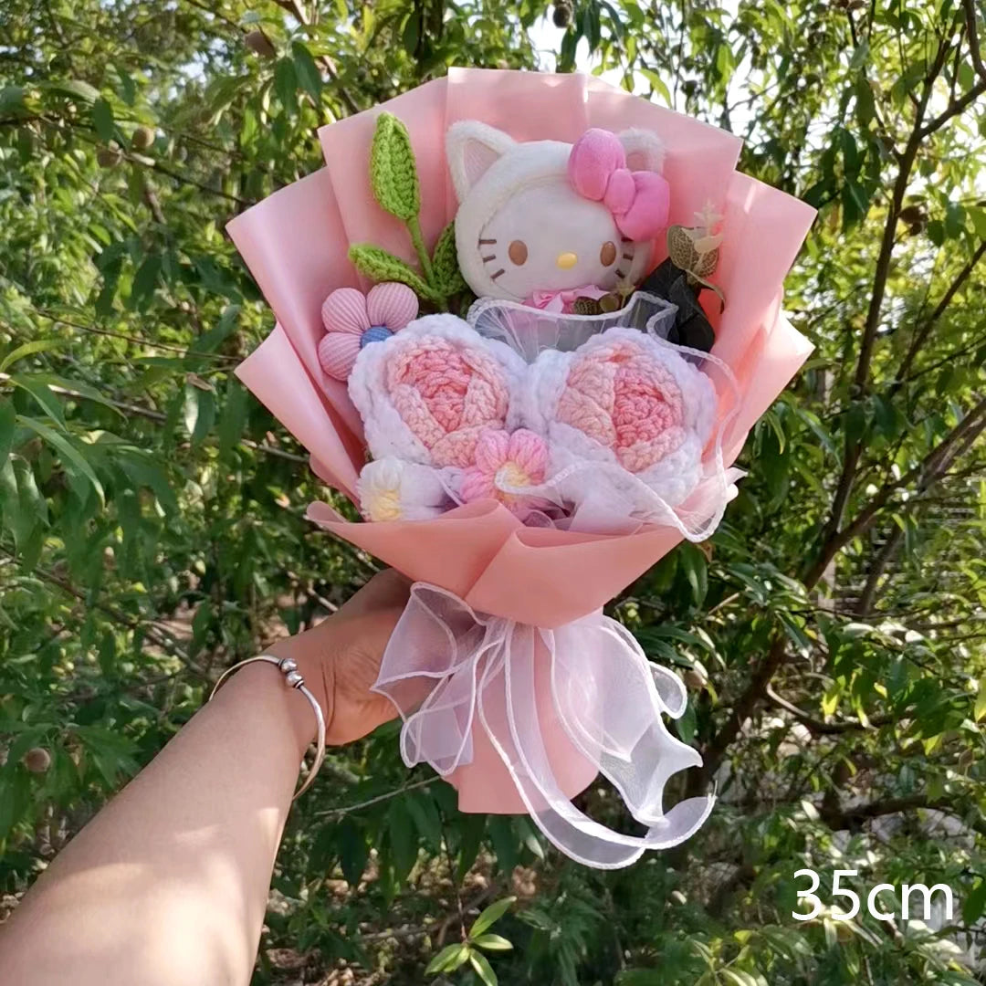 Hello Kitty Cartoon Plush Bouquet Anime Rose Soap Flowers Doll Home Wedding Decoration Christmas Valentine's Day Gift