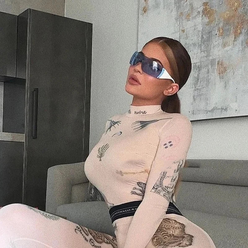 Rimless Brand Designer Sunglasses Women For Men 2023 One Piece Trending Luxury Sun Glasses Rivet Steampunk Pink Shades UV400