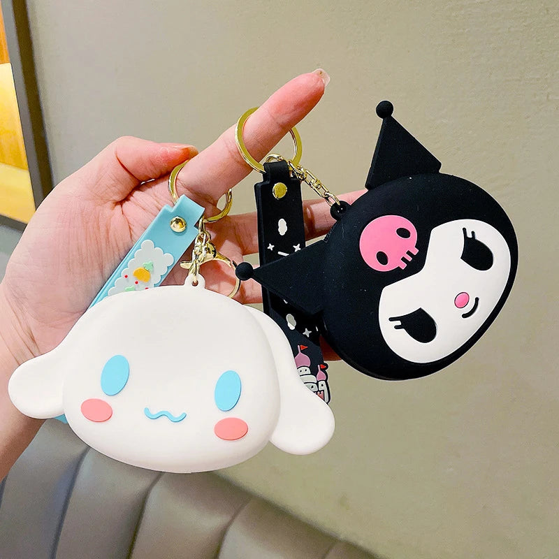 Kawaii Sanrio Hello Kitty Kuromi Silicone Coin Purse Cinnamoroll Keychain Wallet