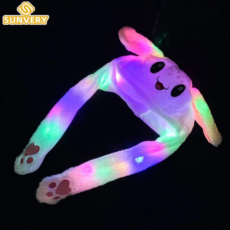 Glowing Plush Ear Moving Jumping Rabbit Hat Funny Glowing Ear Moving Bunny Hat Cosplay Christmas Party Hat 5-18 Years and Adult
