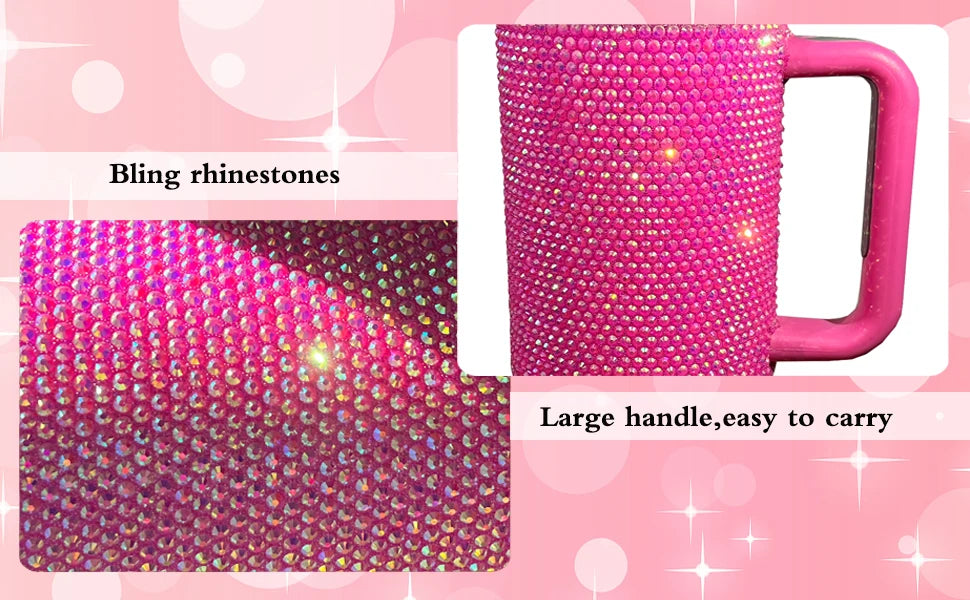 40oz Rhinestone Tumbler Straw Cup Stainless Steel Glitter Diamond Women Coffee Mug Large Travel Car Shiny Thermoses Water Bottle
