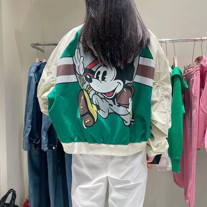 Disney 2022 New Arrival Top Fashion Autumn Cotton Loose Casual Cartoon Mickey Mouse Print Jacket Brand Clothing Zipper Coats