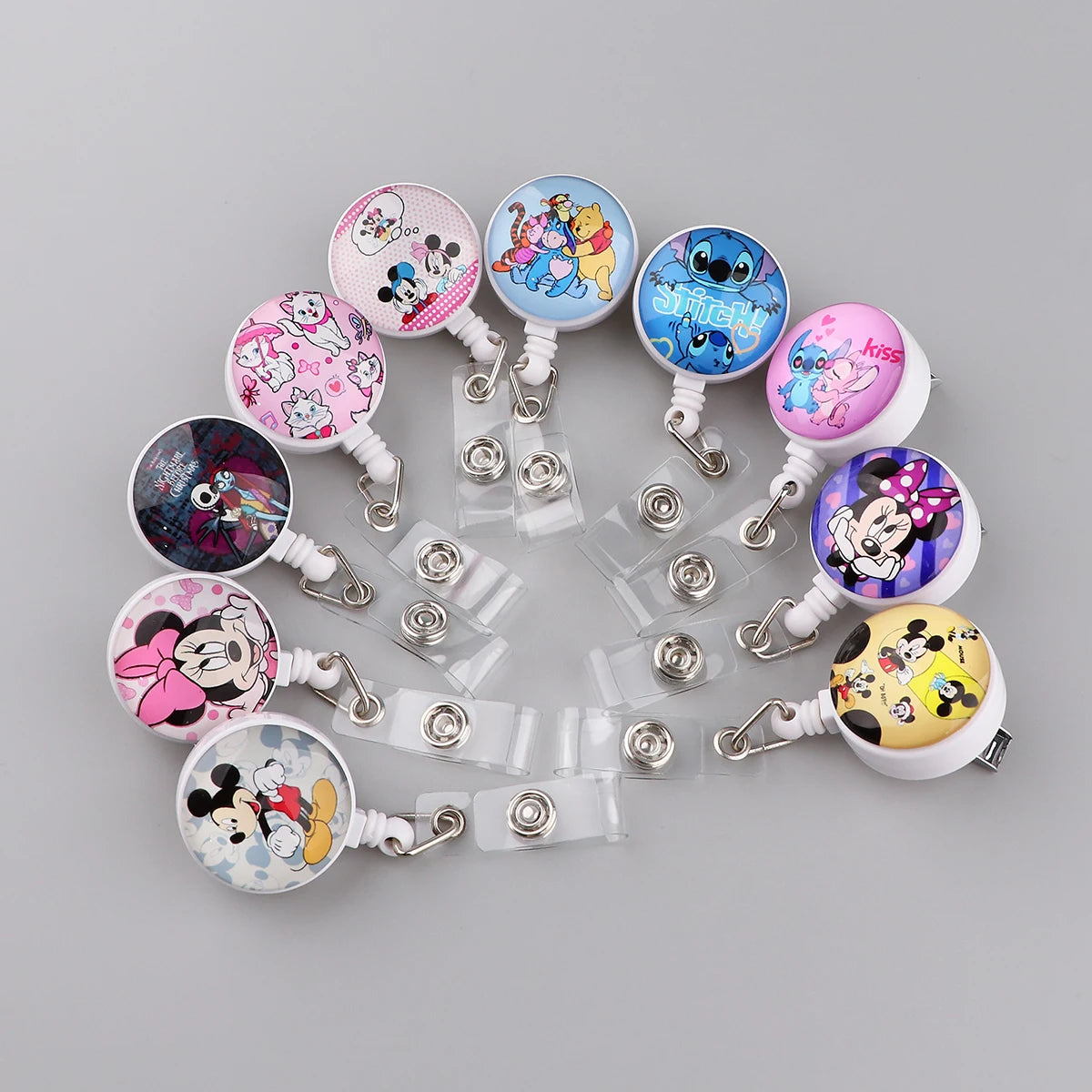 Stitch Mickey Keychain Student IC ID Card Badge Holder Yoda Retractable Nurse Badge Reel Clip Accessory Friend Kids Gift