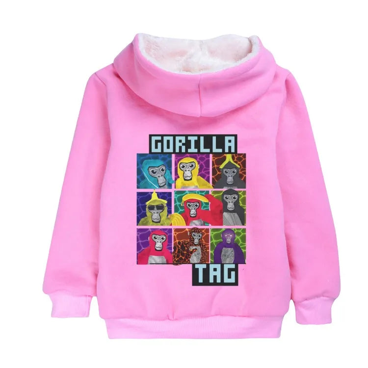 Gorilla Tag Clothes Kids Cartoon Monkey Coats Youth Boys Winter Hooded Zipper Jacket Children Parkas Girls Cotton Warm Outerwear