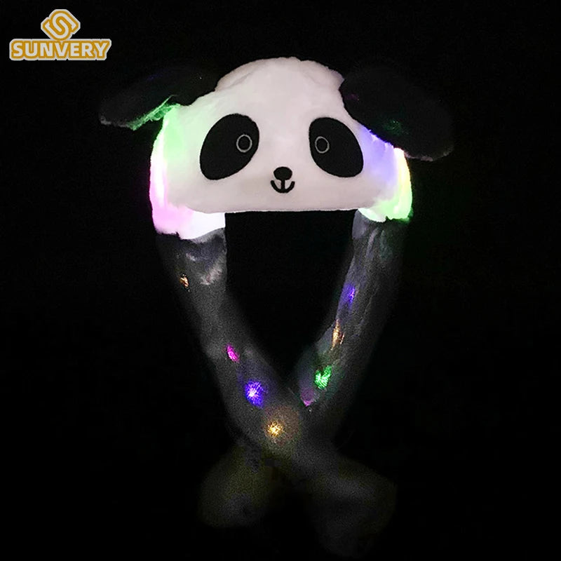 Glowing Plush Ear Moving Jumping Rabbit Hat Funny Glowing Ear Moving Bunny Hat Cosplay Christmas Party Hat 5-18 Years and Adult