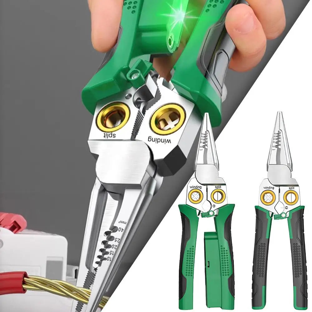 9 In 1 Wire Stripper Stainless Steel Electrician Cable Cutter Wire Crimping Pliers Clamper Splitting Winding Multi Function Tool