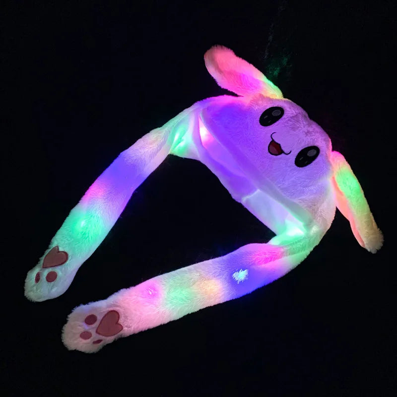 Glowing Plush Ear Moving Jumping Rabbit Hat Funny Glowing Ear Moving Bunny Hat Cosplay Christmas Party Hat 5-18 Years and Adult