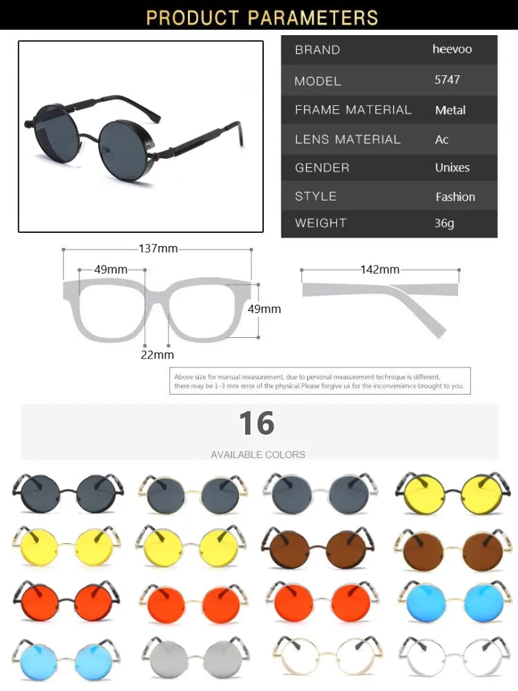 Metal Steampunk Sunglasses Men Women Fashion Round Glasses Brand Designer Vintage Sun Glasses