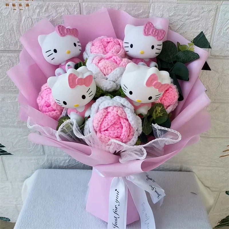 Hello Kitty Cartoon Plush Bouquet Anime Rose Soap Flowers Doll Home Wedding Decoration Christmas Valentine's Day Gift