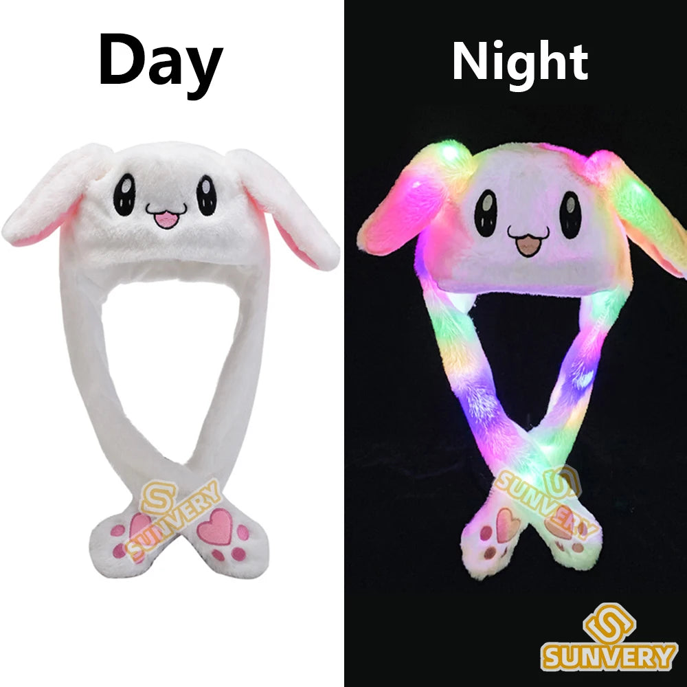 Glowing Plush Ear Moving Jumping Rabbit Hat Funny Glowing Ear Moving Bunny Hat Cosplay Christmas Party Hat 5-18 Years and Adult