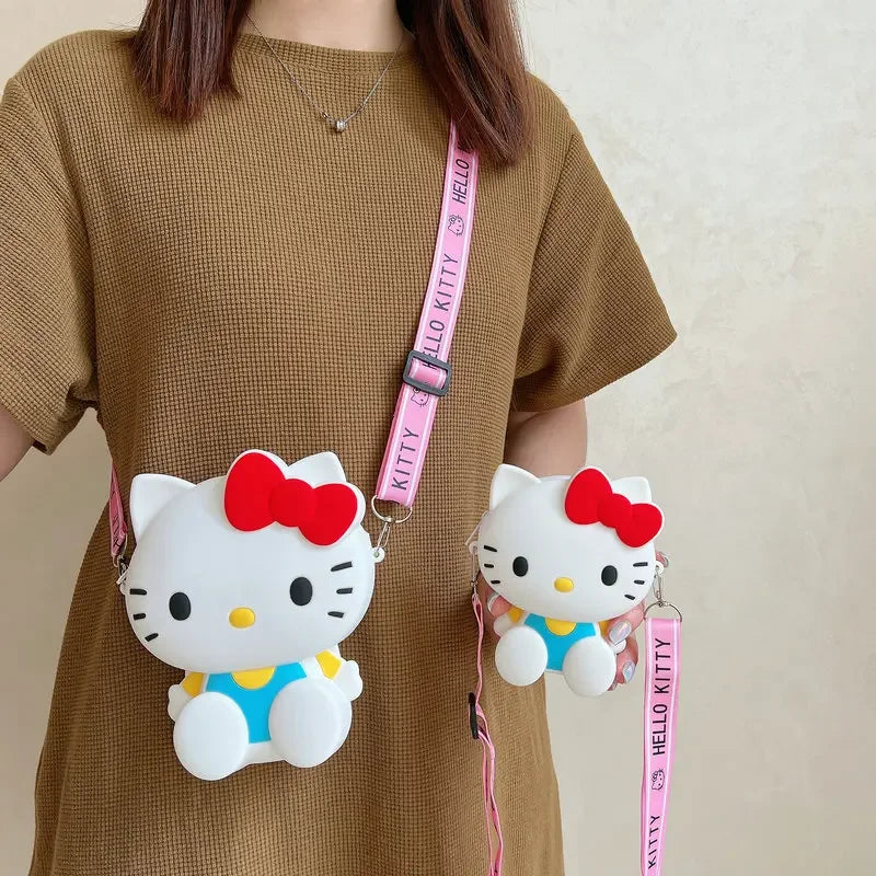 Funny Sanrio Hello Kitty Crossbody Bag for Girls - Cute Cartoon Silicone Coin Purse, Casual Shoulder Bag Kids Holiday Gift