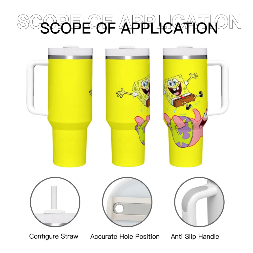 SpongeBob 40 oz Tumbler with Handle and Straw Lid Stainless Steel Insulated Tumblers Travel