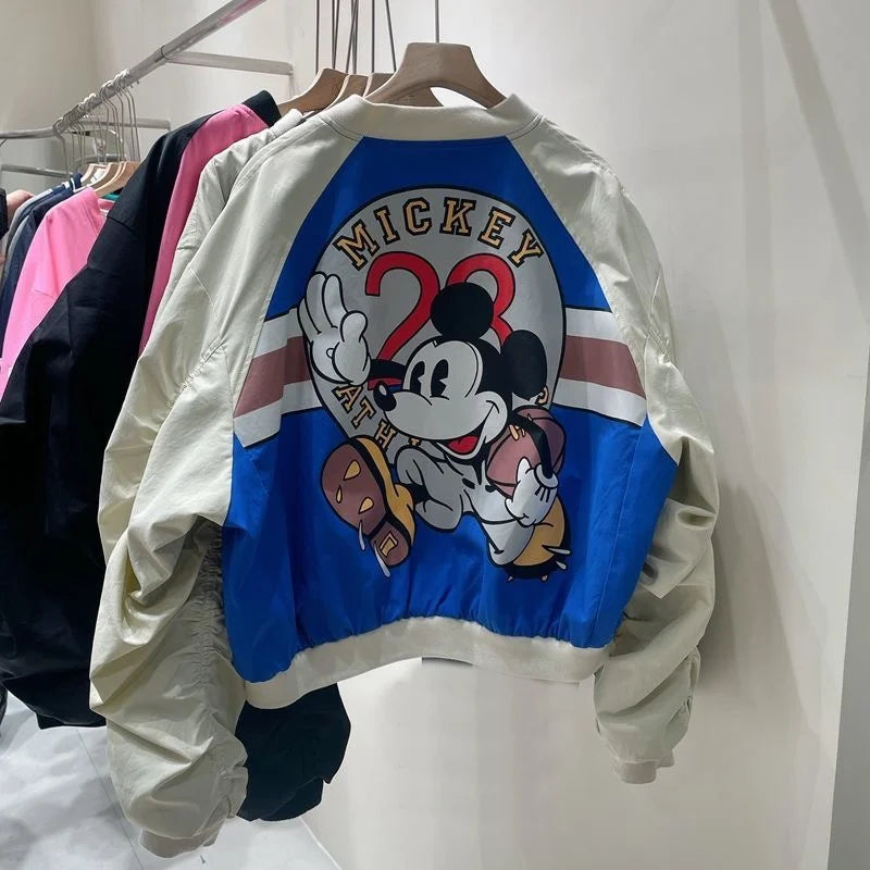 Disney 2022 New Arrival Top Fashion Autumn Cotton Loose Casual Cartoon Mickey Mouse Print Jacket Brand Clothing Zipper Coats