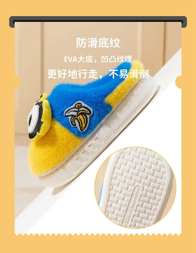 2024 New Cute Cartoon Minions Children Slippers Cartoon Boys And Girls Home Indoor Comfortable Warm Non Slip Slipper Winter Gift