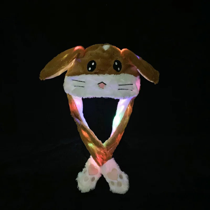 Glowing Plush Ear Moving Jumping Rabbit Hat Funny Glowing Ear Moving Bunny Hat Cosplay Christmas Party Hat 5-18 Years and Adult